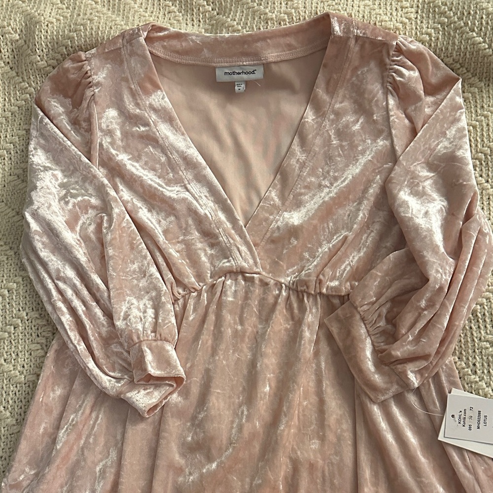 Motherhood Blush Velvet Maternity Dress